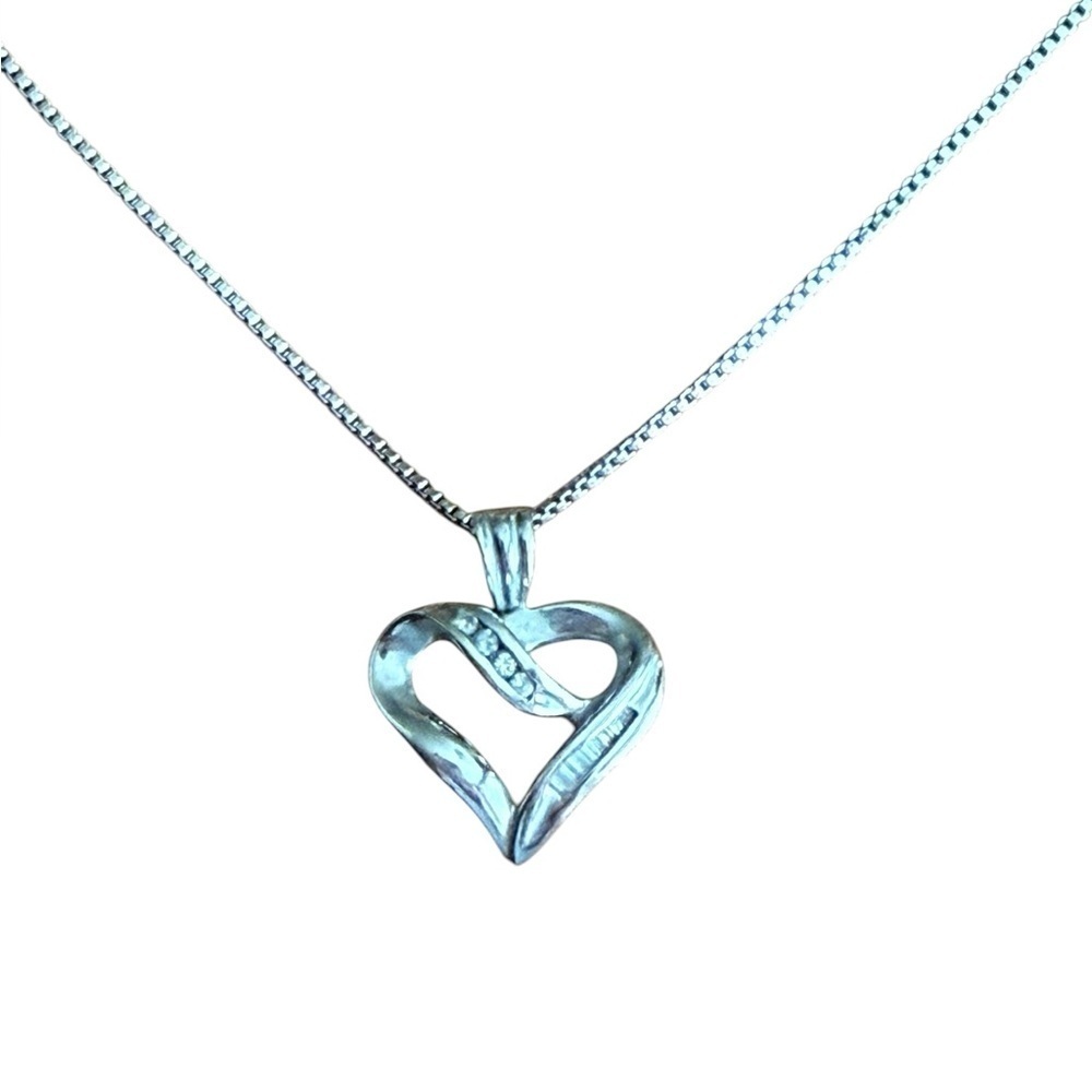 Zales Silver and Diamond Heart Pendant Necklace